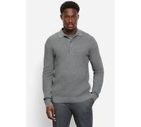 Polokragenpullover OLYMP "Waffle Structure Pullover", Herren, Gr. L, grau, Strick, Obermaterial: 89% Baumwolle, 11% Polyamid, regular fit, Rippbündchen, Pullover, strukturiert, unifarben, regular fit,