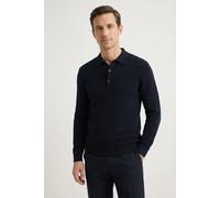Polokragenpullover OLYMP "Waffle Structure Pullover", Herren, Gr. XL, blau (marine), Strick, Obermaterial: 89% Baumwolle, 11% Polyamid, regular fit, Rippbündchen, Pullover, strukturiert, unifarben, re
