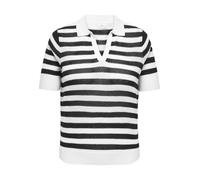 Polokragenpullover ONLY CARMAKOMA "CARDIANA SS POLO PULLOVER KNT", Damen, Gr. S, cloud dancer stripes:schwarz, Strick, Obermaterial: 50% Baumwolle, 50% Polyacryl, gestreift, normal, V-Ausschnitt, Pull