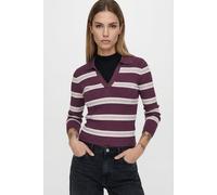 Polokragenpullover ONLY "ONLKAYA LIFE LS STRIPE POLO NOOS KNT", Damen, Gr. XL, grape wine stripes:cloud dancer, pale lila, Strick, Obermaterial: 70% Viskose, 30% Nylon, gestreift, regular fit normal,