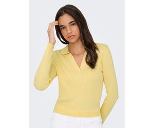 Polokragenpullover ONLY "ONLKAYA LS POLO PULLOVER EX KNT", Damen, Gr. L, double cream, Strick, Obermaterial: 70% Viskose, 30% Nylon, unifarben, regular fit normal, V-Ausschnitt, Pullover, Rippstrick (
