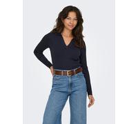 Polokragenpullover ONLY "ONLKAYA LS POLO PULLOVER EX KNT", Damen, Gr. S, blau (night sky), Strick, Obermaterial: 70% Viskose, 30% Nylon, unifarben, regular fit normal, V-Ausschnitt, Pullover, Rippstri