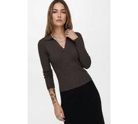Polokragenpullover ONLY "ONLKAYA LS POLO PULLOVER EX KNT", Damen, Gr. S, chocolate torte, Strick, Obermaterial: 70% Viskose, 30% Nylon, unifarben, regular fit normal, V-Ausschnitt, Pullover, Rippstric