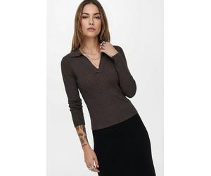 Polokragenpullover ONLY "ONLKAYA LS POLO PULLOVER EX KNT", Damen, Gr. XL, chocolate torte, Strick, Obermaterial: 70% Viskose, 30% Nylon, unifarben, regular fit normal, V-Ausschnitt, Pullover, Rippstri
