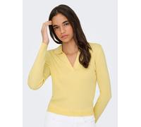 Polokragenpullover ONLY "ONLKAYA LS POLO PULLOVER EX KNT", Damen, Gr. XL, gelb (double cream), Strick, Obermaterial: 70% Viskose, 30% Nylon, unifarben, regular fit normal, V-Ausschnitt, Pullover, Ripp
