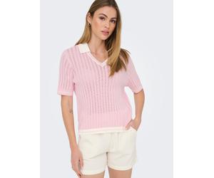 Polokragenpullover ONLY "ONLSPORTI SS POLO KNT NOOS", Damen, Gr. XL, pink (icy pink detail:snow weiß), Strick, Obermaterial: 100% Baumwolle, unifarben mit Farbeinsatz, regular fit normal, V-Ausschnitt