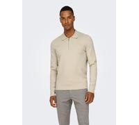 Polokragenpullover ONLY & SONS "ONSCOOPER REG LS 12 HALF ZIP POLO", Herren, Gr. L, beige (silber lining), Strick, Obermaterial: 52% Viskose, 28% Polyester, 20% Nylon, unifarben, normal normal, Rundhal