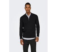 Polokragenpullover ONLY & SONS "ONSCOOPER REG LS 12 HALF ZIP POLO", Herren, Gr. L, schwarz, Strick, Obermaterial: 52% Viskose, 28% Polyester, 20% Nylon, unifarben, normal normal, Rundhals, gerader Abs
