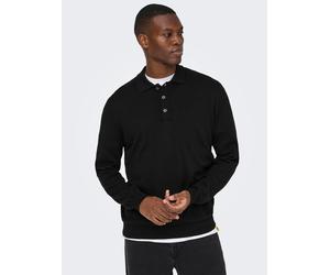 Polokragenpullover ONLY & SONS "ONSLOUI REG 12 LS MEL POLO KNIT", Herren, Gr. L, schwarz, Strick, Obermaterial: 60% Baumwolle, 20% Nylon, 20% Viskose, unifarben, regular fit normal, Rippbündchen, Pull