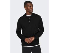Polokragenpullover ONLY & SONS "ONSLOUI REG 12 LS MEL POLO KNIT", Herren, Gr. S, schwarz, Strick, Obermaterial: 60% Baumwolle, 20% Nylon, 20% Viskose, unifarben, regular fit normal, Rippbündchen, Pull