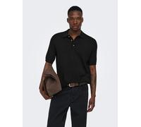 Polokragenpullover ONLY & SONS "ONSLOUI REG 12 SS MEL POLO KNIT NOOS", Herren, Gr. L, schwarz, Strick, Obermaterial: 60% Baumwolle, 20% Nylon, 20% Viskose, unifarben, regular fit normal, Rundhals, Pul