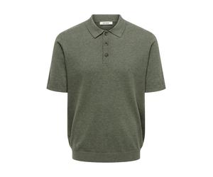 Polokragenpullover ONLY & SONS "ONSLOUI REG 12 SS MEL POLO KNIT NOOS", Herren, Gr. M, castor gray detail:melange, Strick, Obermaterial: 60% Baumwolle, 20% Nylon, 20% Viskose, meliert, regular fit norm
