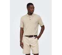 Polokragenpullover ONLY & SONS "ONSLOUI REG 12 SS MEL POLO KNIT NOOS", Herren, Gr. XL, oatmeal detail:melange, Strick, Obermaterial: 60% Baumwolle, 20% Nylon, 20% Viskose, meliert, regular fit normal,