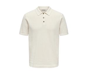 Polokragenpullover ONLY & SONS "ONSMOON REG 12 SS POLO KNIT NOOS", Herren, Gr. XL, egret, Strick, Obermaterial: 80% Baumwolle, 20% Nylon, unifarben, regular fit normal, ohne Ausschnitt, Pullover (5188