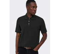 Polokragenpullover ONLY & SONS "ONSMOON REG 12 SS POLO KNIT NOOS", Herren, Gr. XL, schwarz, Strick, Obermaterial: 80% Baumwolle, 20% Nylon, unifarben, regular fit normal, ohne Ausschnitt, Pullover, Ba