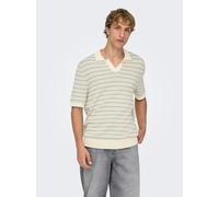 Polokragenpullover ONLY & SONS "ONSTILO REG SS SPLIT NECK KNIT NOOS", Herren, Gr. XL, gardenia detail:seagrass, Strick, Obermaterial: 100% Baumwolle, gestreift, regular fit normal, V-Ausschnitt, Bündc