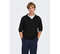 Polokragenpullover ONLY & SONS "ONSWYLER LIFE RLX 12 SS SPLIT KNIT NOOS", Herren, Gr. M, schwarz, Strick, Obermaterial: 70% Viskose, 30% Polyester, unifarben, relaxed fit normal, Rundhals, Pullover (2
