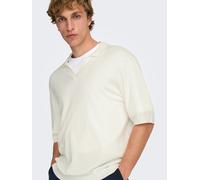 Polokragenpullover ONLY & SONS "ONSWYLER LIFE RLX 12 SS SPLIT KNIT NOOS", Herren, Gr. XXL, cloud dancer, Strick, Obermaterial: 70% Viskose, 30% Polyester, unifarben, relaxed fit normal, Rundhals, Pull