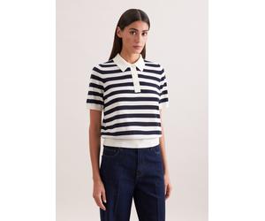 Polokragenpullover SEIDENSTICKER, Damen, Gr. L, marine, 90% Wolle, 10% Seide, gestreift, regular fit, Pullover, Polo Gestreift (11316967-L) marine