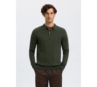 Polokragenpullover SELECTED "SLHBERG LS HALF ZIP POLO NOOS", Damen, Gr. S, forest night detail:twist, Strick, Obermaterial: 100% Baumwolle, unifarben, regular fit normal, Rundhals, Pullover (45557830-