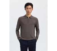 Polokragenpullover SELECTED "SLHBERG LS HALF ZIP POLO NOOS", Herren, Gr. M, morel detail:twist, Strick, Obermaterial: 100% Baumwolle, unifarben, regular fit normal, Rundhals, Pullover (76051225-M) mor