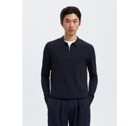 Polokragenpullover SELECTED "SLHBERG LS HALF ZIP POLO NOOS", Herren, Gr. S, blau (navy blazer detail:melange), Strick, Obermaterial: 100% Baumwolle, meliert, regular fit normal, Rundhals, Pullover (94