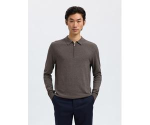 Polokragenpullover SELECTED "SLHBERG LS HALF ZIP POLO NOOS", Herren, Gr. XL, morel detail:twist, Strick, Obermaterial: 100% Baumwolle, unifarben, regular fit normal, Rundhals, Pullover (76051225-XL) m