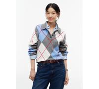Polokragenpullover TOMMY HILFIGER "ARGYLE PREP NEW POLO LS", Damen, Gr. L (42/44), medium grau heather argyle, Strick, Obermaterial: 45% Nylon, 30% Baumwolle, 25% Wolle, gemustert, meliert, normal, Ru