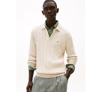 Polokragenpullover TOMMY HILFIGER "CLASSIC COTTON CABLE", Herren, Gr. S, heatherot oatmilk, Strick, Obermaterial: 100% Baumwolle, regular fit, Rippbündchen, Pullover Polokragenpullover, mit Zopfmuster