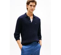 Polokragenpullover TOMMY HILFIGER "CLASSIC COTTON CABLE", Herren, Gr. XL, blau (desert sky), Strick, Obermaterial: 100% Baumwolle, regular fit, Rippbündchen, Pullover, mit Zopfmuster, regular fit (470