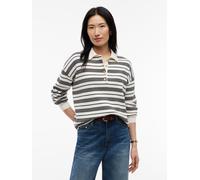 Polokragenpullover TOMMY HILFIGER "COTTON FULL NEEDLE POLO LS", Damen, Gr. L (42/44), schwarz-weiß (broken stripe ecru, schwarz), Strick, Obermaterial: 100% Baumwolle, gestreift, normal, Rundhals, Pul