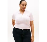 Polokragenpullover TOMMY HILFIGER CURVE "CRV CO CABLE FINE GG POLO S/S", Damen, Gr. 52, light pink, Strick, Obermaterial: 100% Baumwolle, Zopfmuster, regular fit normal, ohne Ausschnitt, Rippbündchen,
