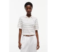 Polokragenpullover TOMMY HILFIGER "JERSEY STITCH MINI POLO", Damen, Gr. L (42/44), ivory petal, schwarz n navy stp, Strick, Obermaterial: 67% Baumwolle, 33% Polyamid, gestreift, normal, Rundhals, Pull