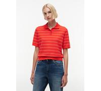 Polokragenpullover TOMMY HILFIGER "JERSEY STITCH MINI POLO", Damen, Gr. XL (46), fire rot, ivory petal stp, Strick, Obermaterial: 67% Baumwolle, 33% Polyamid, gestreift, normal, Rundhals, Pullover, Ba