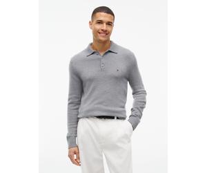 Polokragenpullover TOMMY HILFIGER "LAMBSWOOL LS POLO", Herren, Gr. S, grau (medium grau heather), Strick, Obermaterial: 100% Wolle, regular fit normal, Rippbündchen, Pullover, aus reiner Lammwolle (20