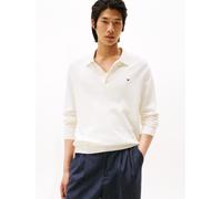 Polokragenpullover TOMMY HILFIGER "PIMA ORG CTN CASHMERE LS POLO", Herren, Gr. XL, ivory petal, Strick, Obermaterial: 92% Baumwolle, 8% Kaschmir, casual, regular fit, Langarm, Pullover, Flag-Stickerei