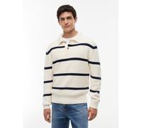Polokragenpullover TOMMY HILFIGER "WAFFLE STRUCTURE RUGBY", Herren, Gr. M, weiß (ivory petal, carbon navy), Strick, Obermaterial: 100% Baumwolle, relaxed fit normal, Pullover, Relaxed Fit (24552448-M)