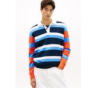 Polokragenpullover TOMMY JEANS "REGULAR RUGBY", Damen, Gr. XXL, blau twilight, Strick, Obermaterial: 100% Baumwolle, gestreift, regular fit normal, Rundhals, eingesetzt abgesteppte Kante, Pullover, Re