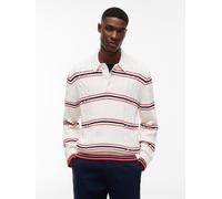 Polokragenpullover TOMMY JEANS "REGULAR STRIPE CABLE KNIT POLO", Herren, Gr. S, weiß (ancient weiß), Strick, Obermaterial: 100% Baumwolle, gestreift, regular fit normal, Rundhals, eingesetzt Rippstric