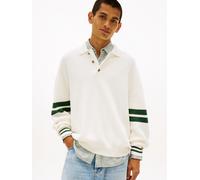 Polokragenpullover TOMMY JEANS "TJM 90S BLOCK KNITTED", Herren, Gr. L, ancient weiß, Strick, Obermaterial: 100% Baumwolle, unifarben, relaxed fit normal, Rundhals, eingesetzt Rippbündchen, Pullover, R