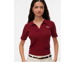 Polokragenpullover VERO MODA "VMGOLD CABLE SS POLONECK PULLOVER", Damen, Gr. S, biking rot detail:with birch emb., Strick, Obermaterial: 50% Viskose, 28% Polyester, 22% Nylon, unifarben, regular fit n