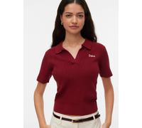 Polokragenpullover VERO MODA "VMGOLD CABLE SS POLONECK PULLOVER", Damen, Gr. XL, biking rot detail:with birch emb., Strick, Obermaterial: 50% Viskose, 28% Polyester, 22% Nylon, unifarben, regular fit