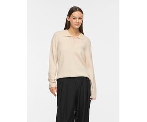 Polokragenpullover VILA "VIRIL L/S POLO PULLOVER KNIT - NOOS", Damen, Gr. M, beige (super light natural melan), Strick, Obermaterial: 50% Viskose, 28% Polyester, 22% Nylon, unifarben, normal, Rundhals