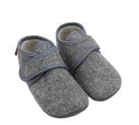 Pololo Hausschuhe Barfußschuhe Krabbelschuhe Wolle Cosy Grau Klett, Schuhgröße:EUR 22/23