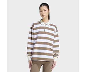 Poloshirt ADIDAS SPORTSWEAR "ESSENTIALS CONTEMPORARY FRENCH TERRY LANGARM", Damen, Gr. S, braun (khaki six, sanftes weiß), Obermaterial: 100% Baumwolle, Rundhals, Shirts (59714768-S) khaki six, sanfte