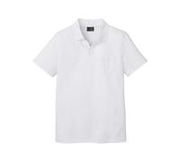 Poloshirt BONPRIX, Herren, Gr. 52/54 (L), weiß, Jersey, Obermaterial: 100% Baumwolle, unifarben, regular fit hüftbedeckend, V-Ausschnitt, Shirts, bequeme Passform, reine Baumwolle, Umlegekragen und Br