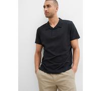 Poloshirt BONPRIX, Herren, Gr. 52/54 (L), schwarz, Single Jersey, Obermaterial: 100% Baumwolle, unifarben, regular fit hüftbedeckend, Rundhals, Shirts, Basic-Form, kurze Druckknopfleiste, Umlegekragen
