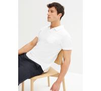 Poloshirt BONPRIX, Herren, Gr. 52/54 (L), weiß, Jersey, Obermaterial: 100% Baumwolle, unifarben, regular fit hüftbedeckend, V-Ausschnitt, Shirts, bequeme Passform, reine Baumwolle, Umlegekragen und Br