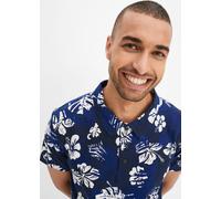 Poloshirt BONPRIX, Herren, Gr. 60/62 (XXL), blau (dunkelblau geblümt), Jersey, Obermaterial: 100% Baumwolle, bedruckt, geblümt, regular fit hüftbedeckend, Rundhals, Shirts, Kurzarm, mit Polokragen mit