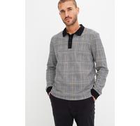 Poloshirt BONPRIX "Piqué Polo-Langarmshirt aus Baumwolle", Damen, Gr. 60/62 (XXL), schwarz (schwarz, weiß graphisch bedruckt), Obermaterial: 100% Baumwolle, regular fit, Shirts, Piqué Polo-Langarmshir